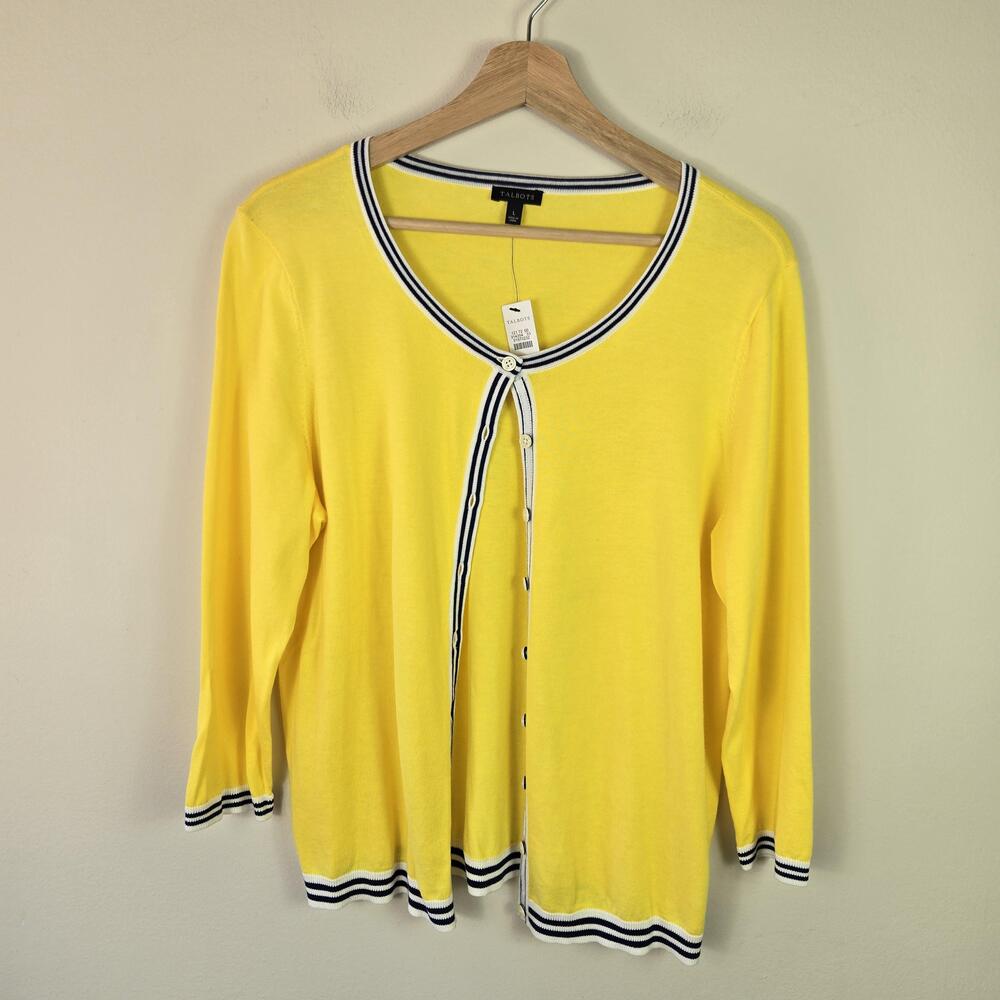 Talbots Cardigan Sweater Womens Large Yellow Button Front Lightweight NWT
